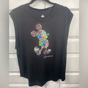 Disney Parks Disneyland Mickey Mouse Sequin Tank Top Black Sleeveless XL Extra L